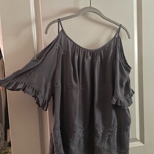 Knox Rose Gray Flutter Sleeve Blouse with Ruffled Details